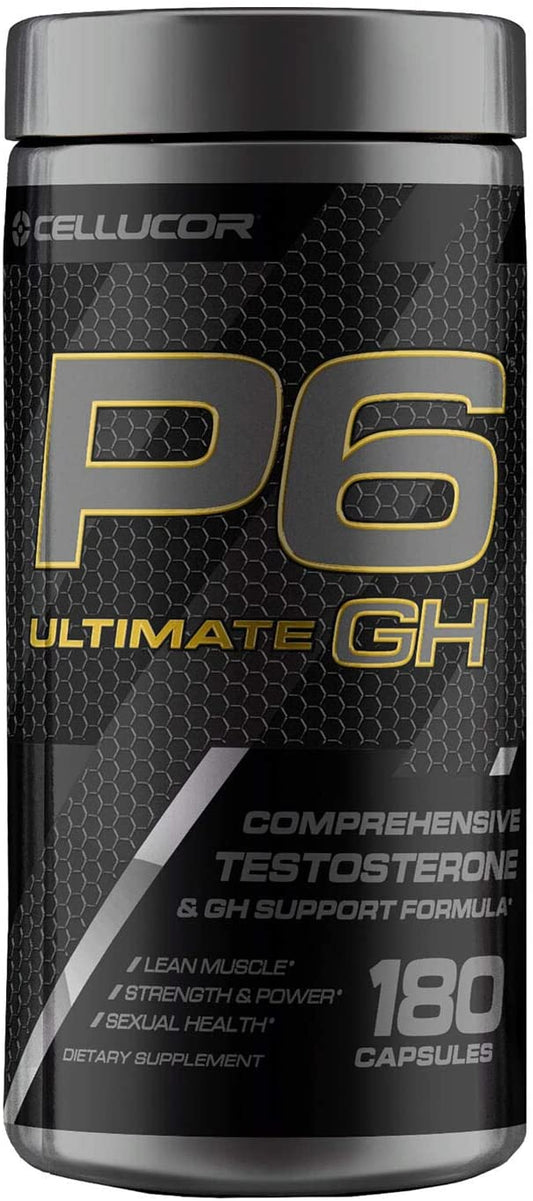 Cellucor P6 Ultimate GH Testosterone Booster for Men, Growth Hormone Support Pills for Protein Synthesis & Fat Metabolism, 180 Capsules