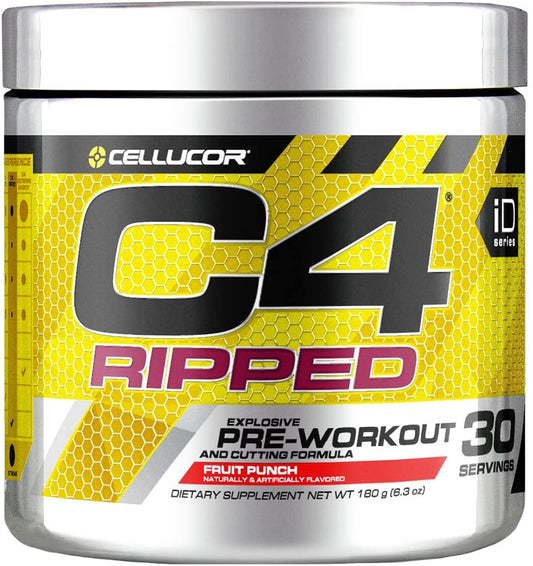 C4 Ripped Pre Workout Powder Fruit Punch - Creatine Free + Sugar Free Preworkout Energy Supplement for Men & Women - 150mg Caffeine + Beta Alanine - 30 Servings