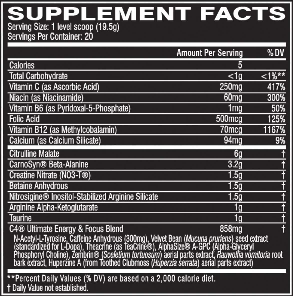 4 Ultimate Pre Workout Powder ICY Blue Razz - Sugar Free Preworkout Energy Supplement for Men & Women - 300mg Caffeine + Beta Alanine + Creatine - 20 Servings