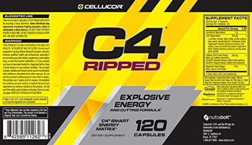 C4 Ripped Pre Workout Capsules | Creatine Free + Sugar Free Preworkout Energy Supplement for Men & Women | 150mg Caffeine + beta Alanine + Weight Loss | 120 Capsules