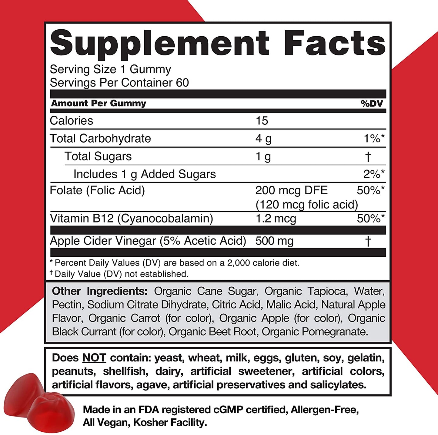 Goli Nutrition | Apple Cider Vinegar Gummies | Immunity and Detox | 60pcs each, 2 packs